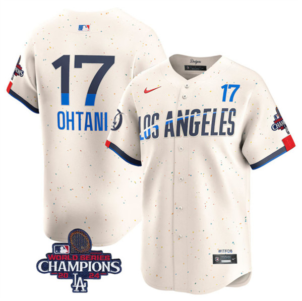 Los Angeles Dodgers #17 Shohei Ohtani Cream 2024 World Series Champions City Connect Limited Stitched Jersey